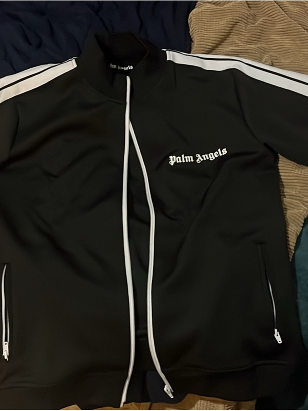 Palm Angels Black Track Jacket with White Contrast Trim